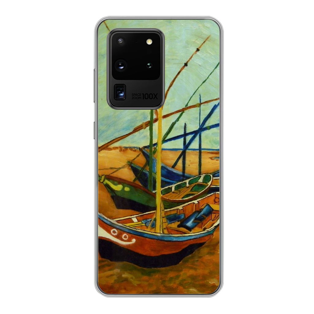 MuchoWow Handyhülle Schutzhülle Hülle für Samsung Galaxy S20 Ultra Fischerboote am Strand - Vincent van Gogh Silikon Softcase Handy Hülle - ...
