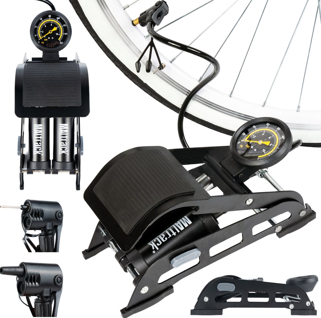 MalTec Fahrrad Fußpumpe mit Manometer, Luftpumpe für Fahrrad, Auto oder Matratze, Fahrradpumpe, Fußluftpumpe, Fusspumpe