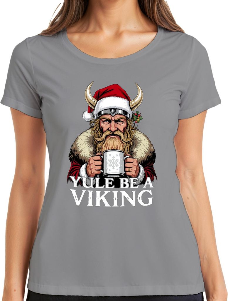 Yule Be A Viking Wikinger Weihnachten Bart Hörner Vintage Damen T-Shirt, Grau, L
