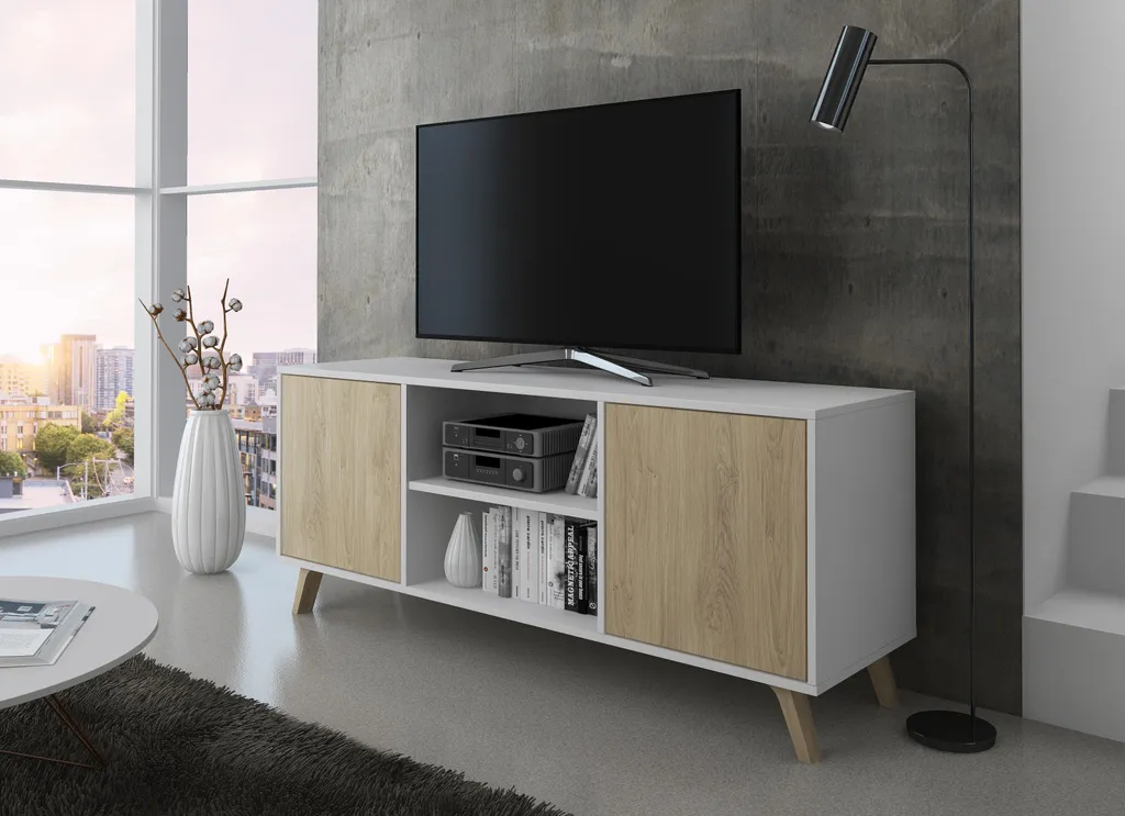 Mobile Soggiorno Porta TV WIND 137x40x57cm Bianco e Rovere