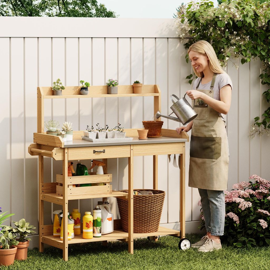 Pflanztisch BEALIFE 112x43x120 cm mit Schublade & Rollen