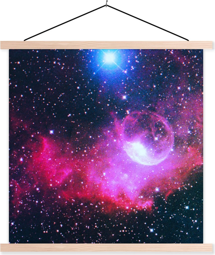 MuchoWow Textilposter Universum - Planeten - Rosa - Jungen - Mädchen - Kinder 60x60 cm mit holzfarbenen Rahmen - Wanddekoration
