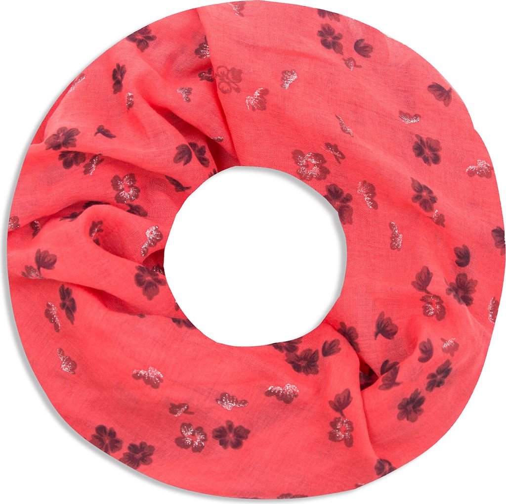 Faera Damen Schal Flowers weich und leicht mit Blumen-Druck Loopschal Rundschal in verschiedenen Farben, SCHAL Farbe:Rot