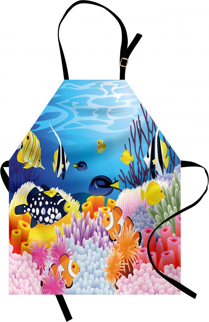 ABAKUHAUS Fisch Kochschürze, Wasser Leben mit verschiedenen Arten von Fischen Korallenriffe und Schwämme Kinder Nursery Theme, Farbfest Höhenver...