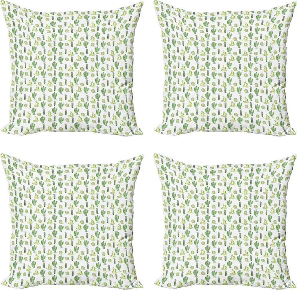 ABAKUHAUS Kaktus Kissenbezug Set (4 Stück), Cartoon Doodle Flora, Moderner Doppelseitiger Digitaldruck, 50 cm x 50 cm, Fern Green Apple
