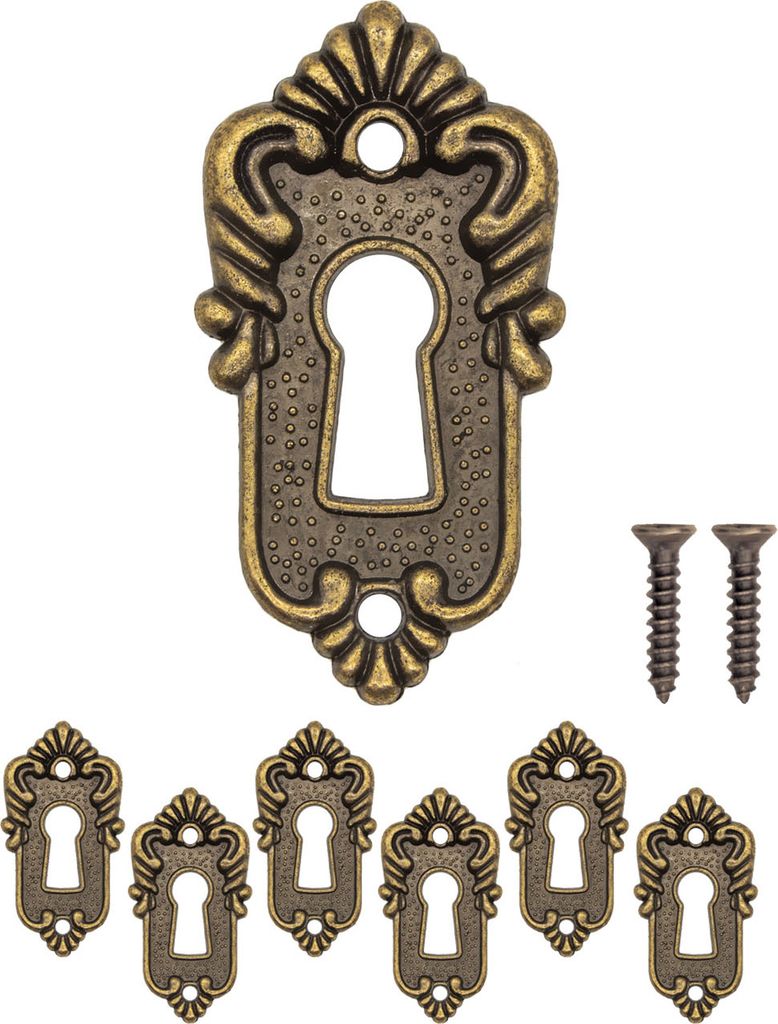 'FUXXER - 6x Antike Schlüssel-Schilder, Schloss-Rosetten, Schloss-Beschläge, Abdeckung, bronze'