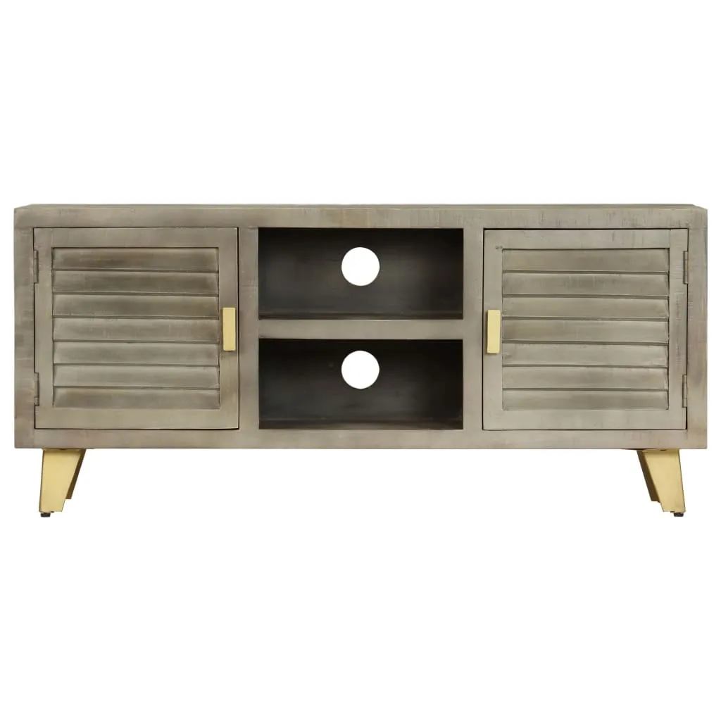 vidaXL Meuble TV en bois de manguier gris et laiton - 110 x 30 x 48 cm