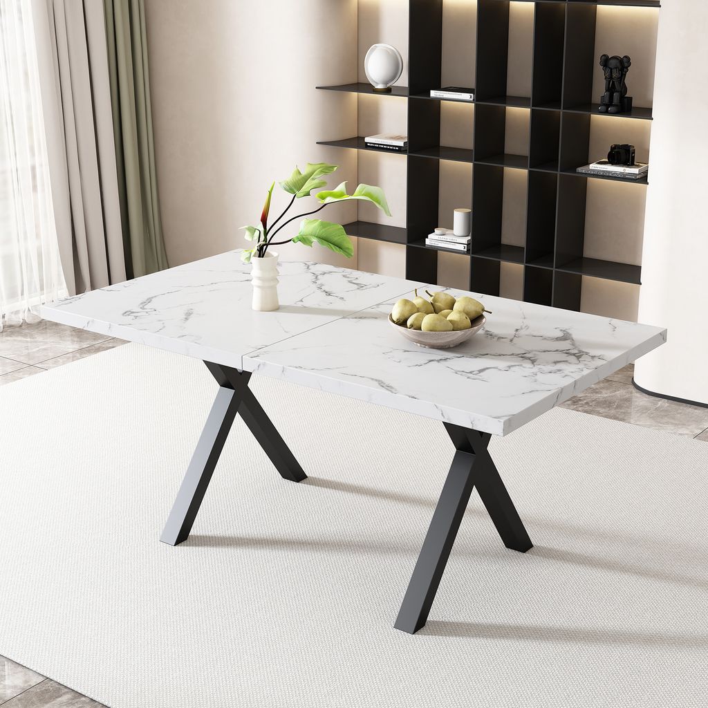Esstisch (Marmoroptik weiß, 1-St., 140/80/76 cm), Produktbild 