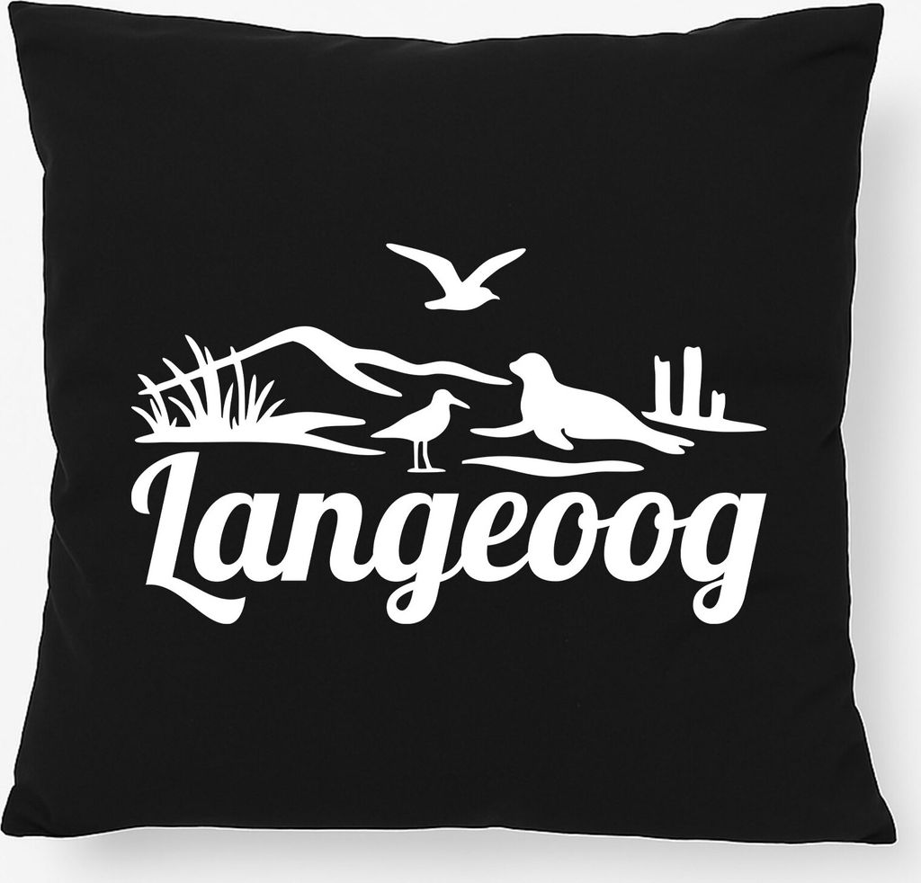 Huuraa Kissen Langeoog Strandmotiv 40x40cm mit Füllung Black Baumwolle Dekokissen Geschenkidee