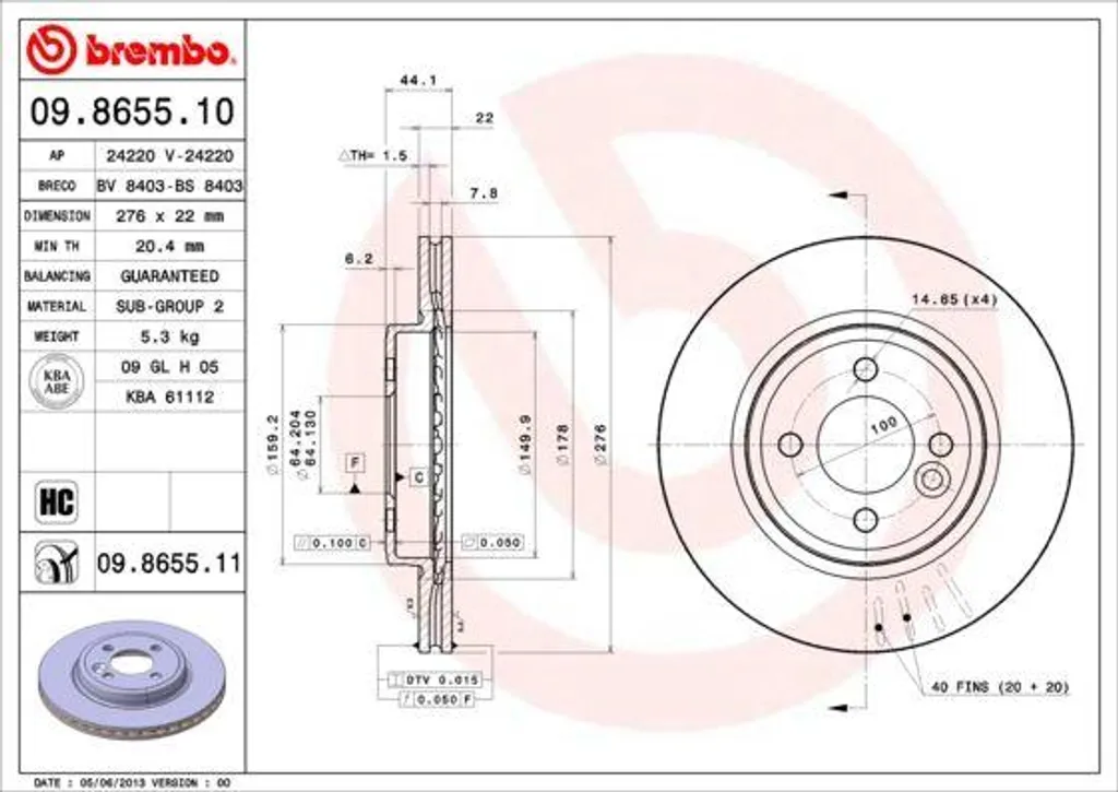 Disque de Frein Avant Ventilé Brembo pour Mini Cooper R50 R52 et R53