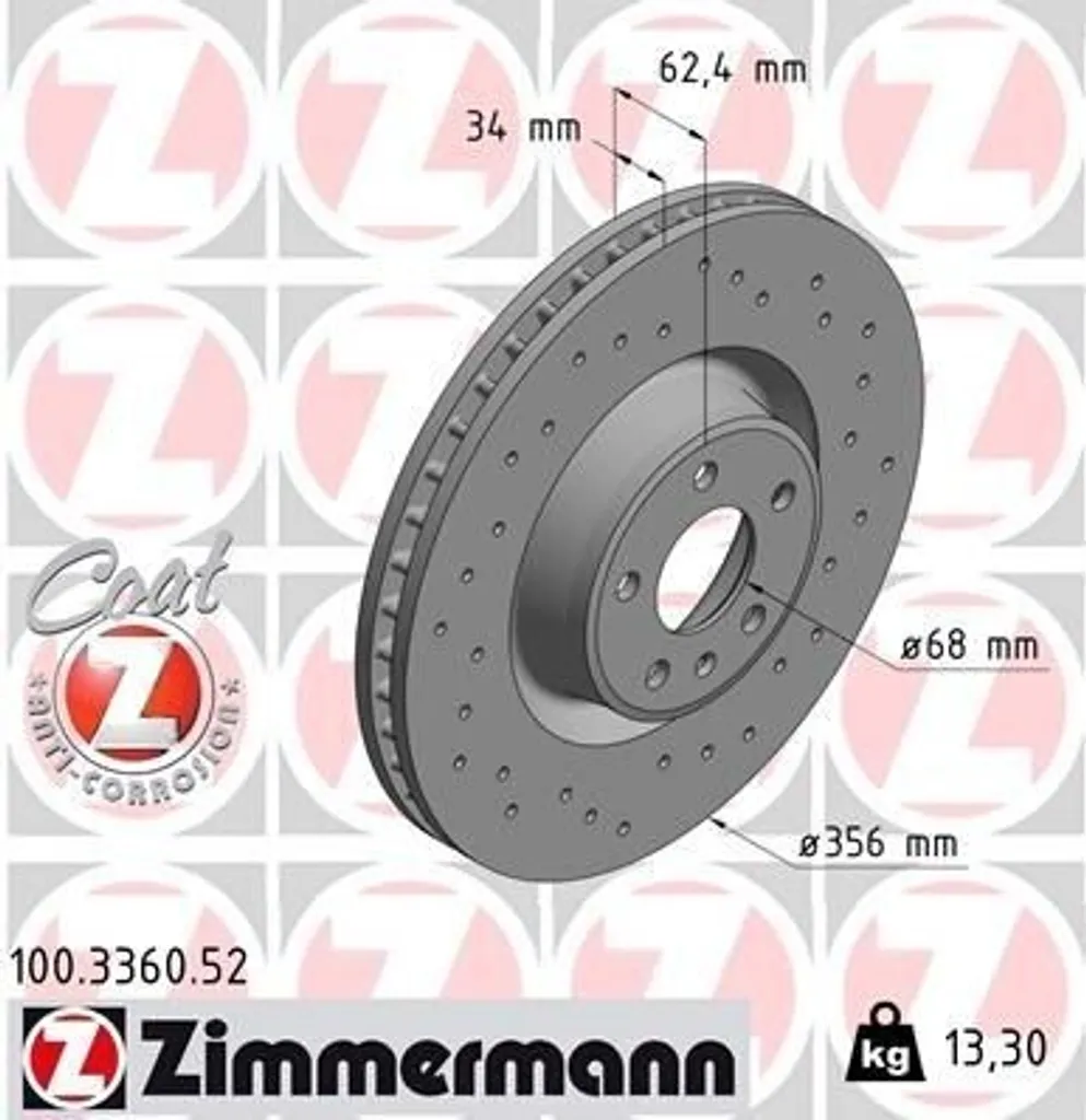 Disque de Frein Anti-Rouille Zimmermann 100.3360.52 en Carbone A6 4G