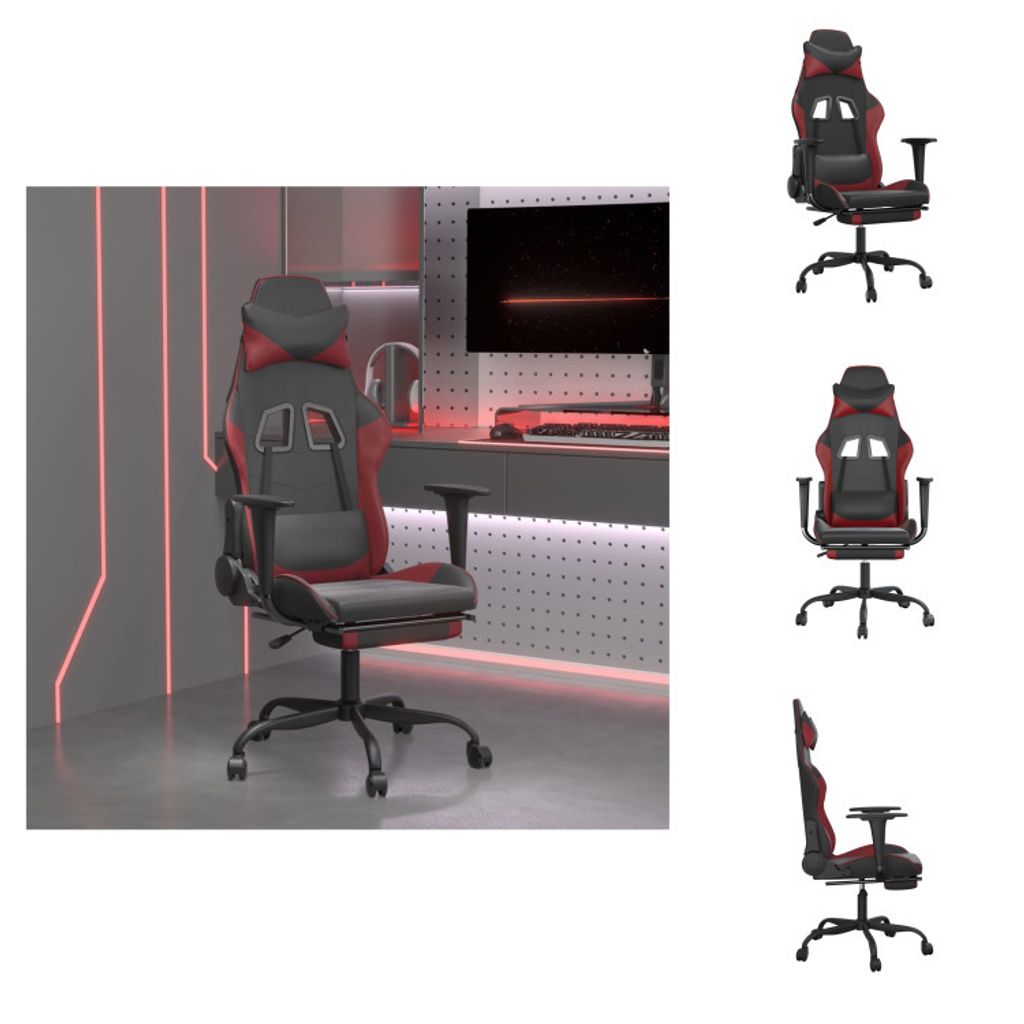 vidaXL Gaming-Stuhl mit Fußstütze Schwarz und Weinrot Kunstleder - Gaming-Sessel