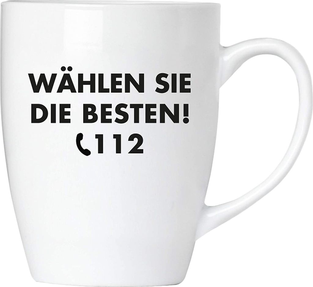 BRUBAKER - Wählen Sie die Besten! 112 Feuerwehr - Kaffeetasse aus Keramik - 300 ml - Kaffeebecher
