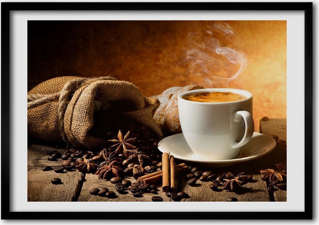 Bild - Bilder - Bilderrahmen - 70 cm x 50 cm - MDF-Rahmen, Wandkunst Kaffee und Gewürze
