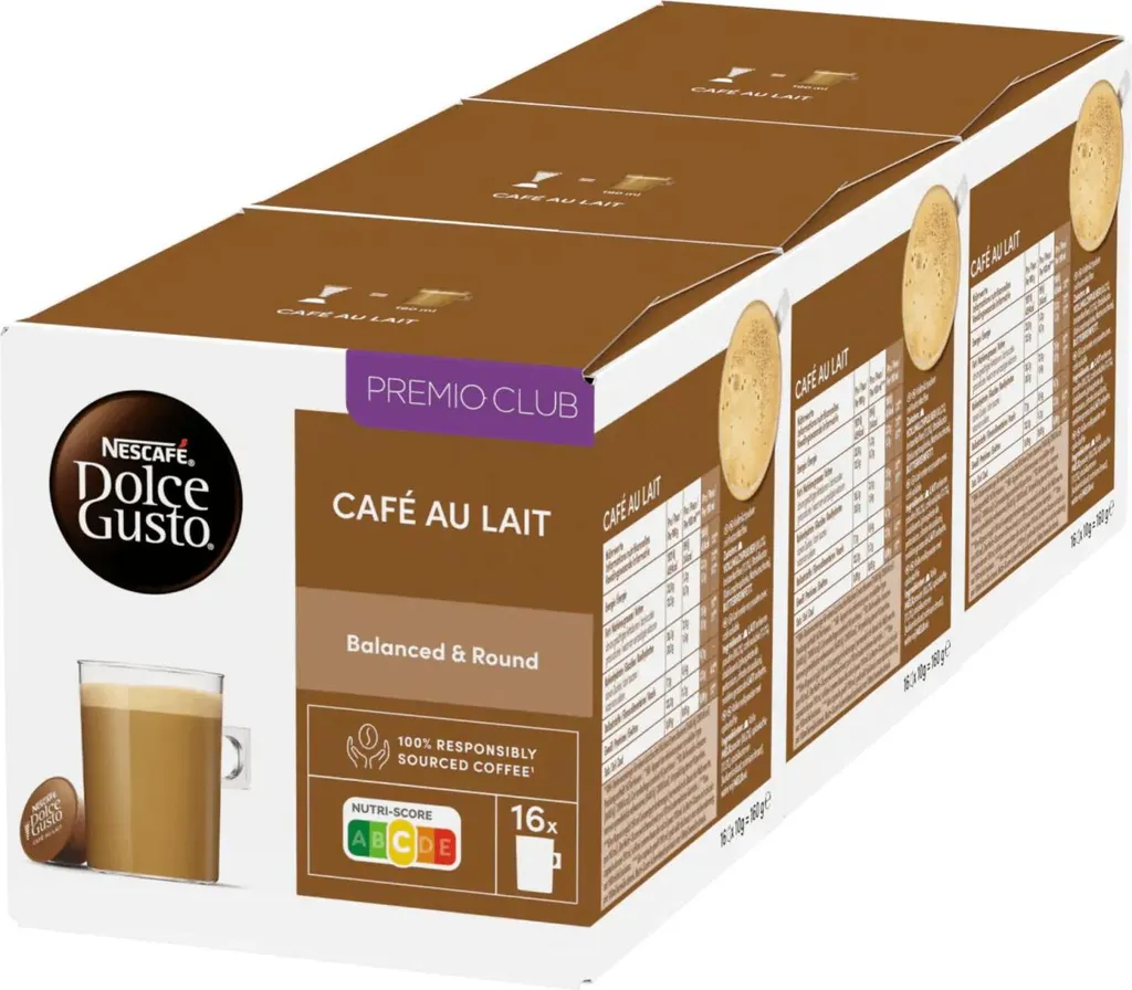 Capsules Café au Lait Dolce Gusto - Format Familial 3 Boîtes de 16