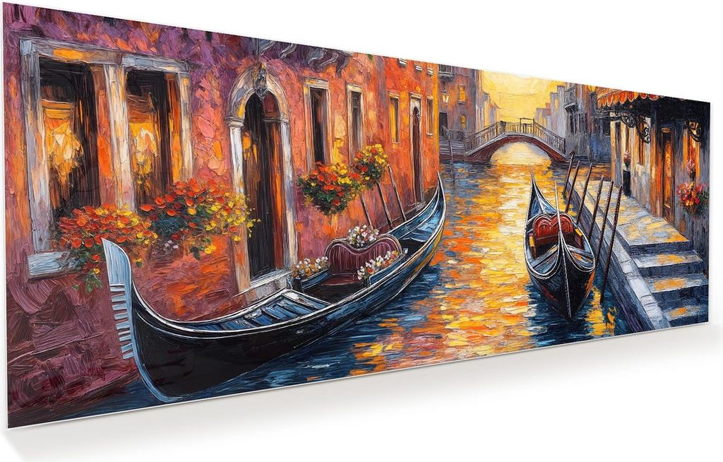 Glasbild 125x50cm in XXL für Wohnzimmer, Schlafzimmer Motiv Romantische Stadtansicht