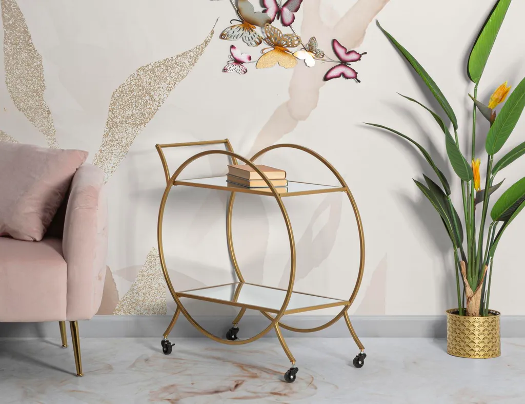 Chariot de bar miroir Globe : la solution de rangement chic et dorée - 7