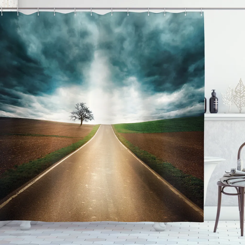 ABAKUHAUS Tenda Bagno Paesaggio Road Trip 175x180 Marrone/Teal