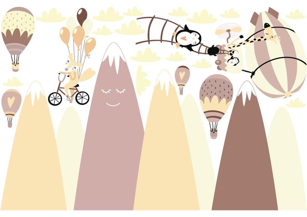 Skandinavische Bergaufkleber mit Tieren am Himmel, 100 x 150 cm