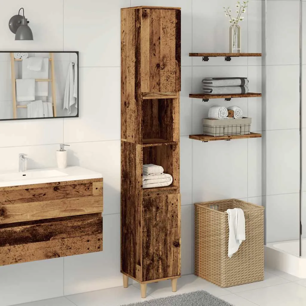 Mobile Colonna Bagno 30x30x190 SYFAX™ Legno Antico e Ferro Industriale