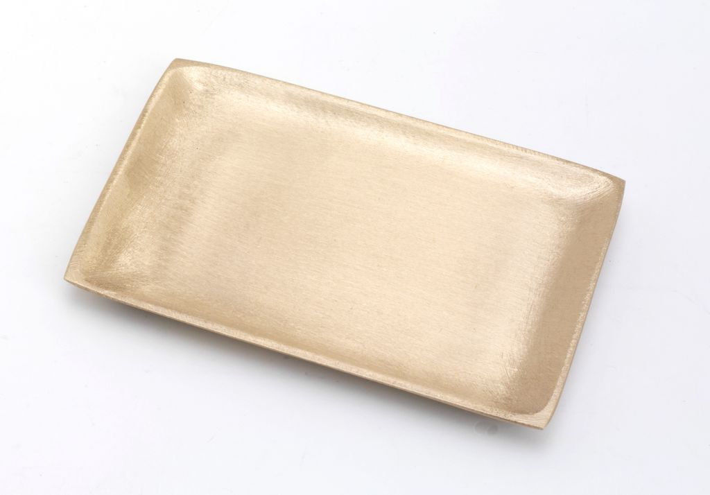 Kerzenteller rechteckig Messing Gold matt satiniert (Innen 10 x 7 cm) für Kerzen, Hochzeitskerzen, Taufkerzen, Anlasskerzen