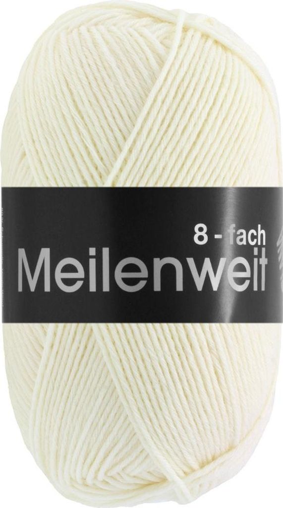 Lana Grossa MEILENWEIT 150 g UNI 8-fach Sockenwolle in kräftigen Uni-Farben 315 m Farbe 9560 - Rohweiß