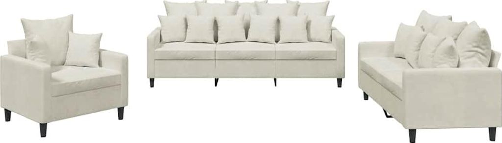 vidaXL 3-tlg. Sofagarnitur mit Kissen Creme Samt