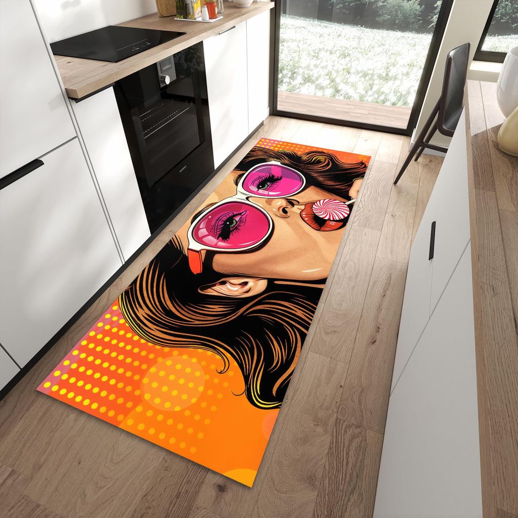 Küchenteppich 90x240cm rutschfest & abwischbar PVC Läufer - Mit und Frau