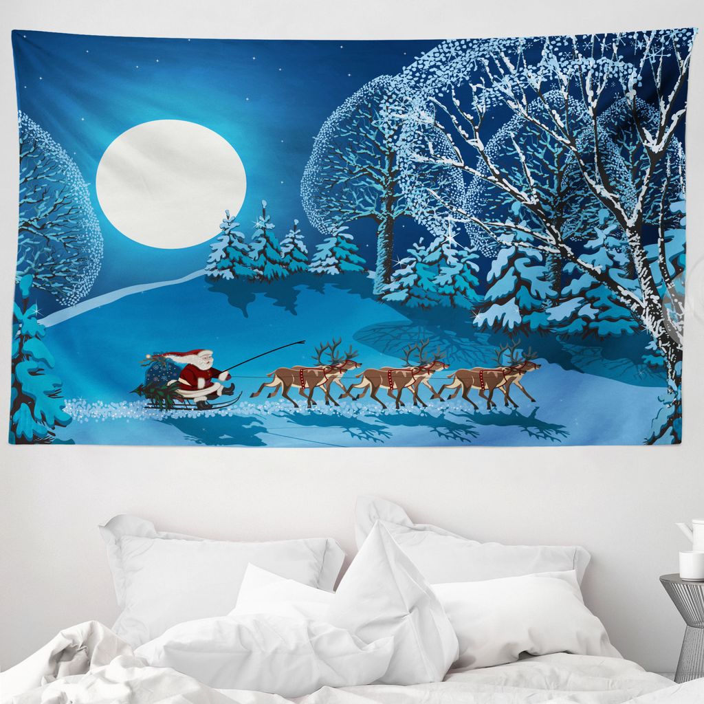 ABAKUHAUS Weihnachten Wandteppich, Weihnachtswinterwald aus Weiches Mikrofaser Stoff Waschbar ohne Verblassen Digitaldruck, 230 x 140 cm, Navy blau