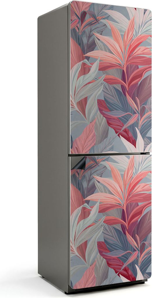 Pflanzenmuster mit Blättern – Magnetische Kühlschrank Abdeckung – Dekorfolie magnetisch Küche – Kühlschrank Magnet Deko – selbstklebend...