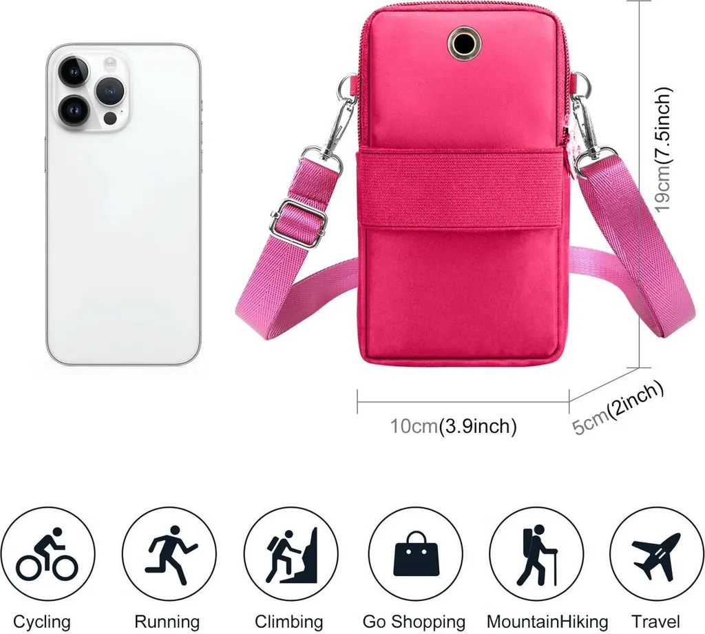 Borsa a Tracolla Multifunzionale Rosa Rosso: Borsello Porta Cellulare - 3