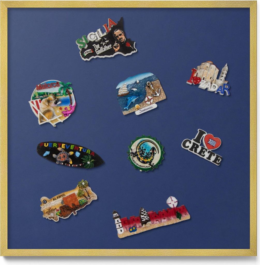 Magnetboard 50x50 cm – Goldener Rahmen – Farbe Marineblau – Magnetische Wandtafel, Magnetpinnwand, Memoboard, Kinderzimmer & Büro