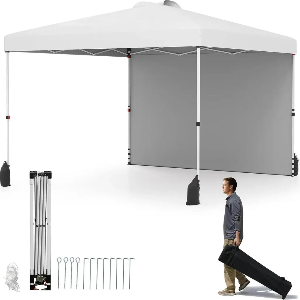 Pavillon pliable pop-up en tissu Oxford blanc avec paroi latérale 3x3m