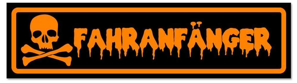 Kiwistar - Autoaufkleber - Orange - Schwarz - 45 x 12 cm - Fahranfänger Totenkopf - Hinweis Aufkleber Sticker für Auto, Kfz, Fahrrad, PKW, LKW