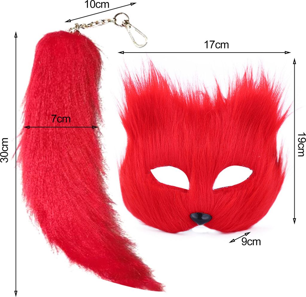 Fuchs-Gesichtskissen, pelziges Fuchs-Gesichtskissen, Schwanz-Set, Kunstpelz, Kostümzubehör für Maskerade, Halloween, Cosplay-Party
