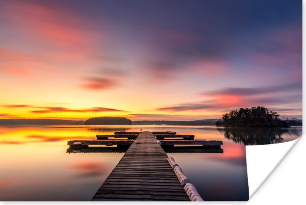 MuchoWow Poster Steg - Sonnenuntergang - Wasser - Meer - Spiegelung 120x80 cm - Bilder