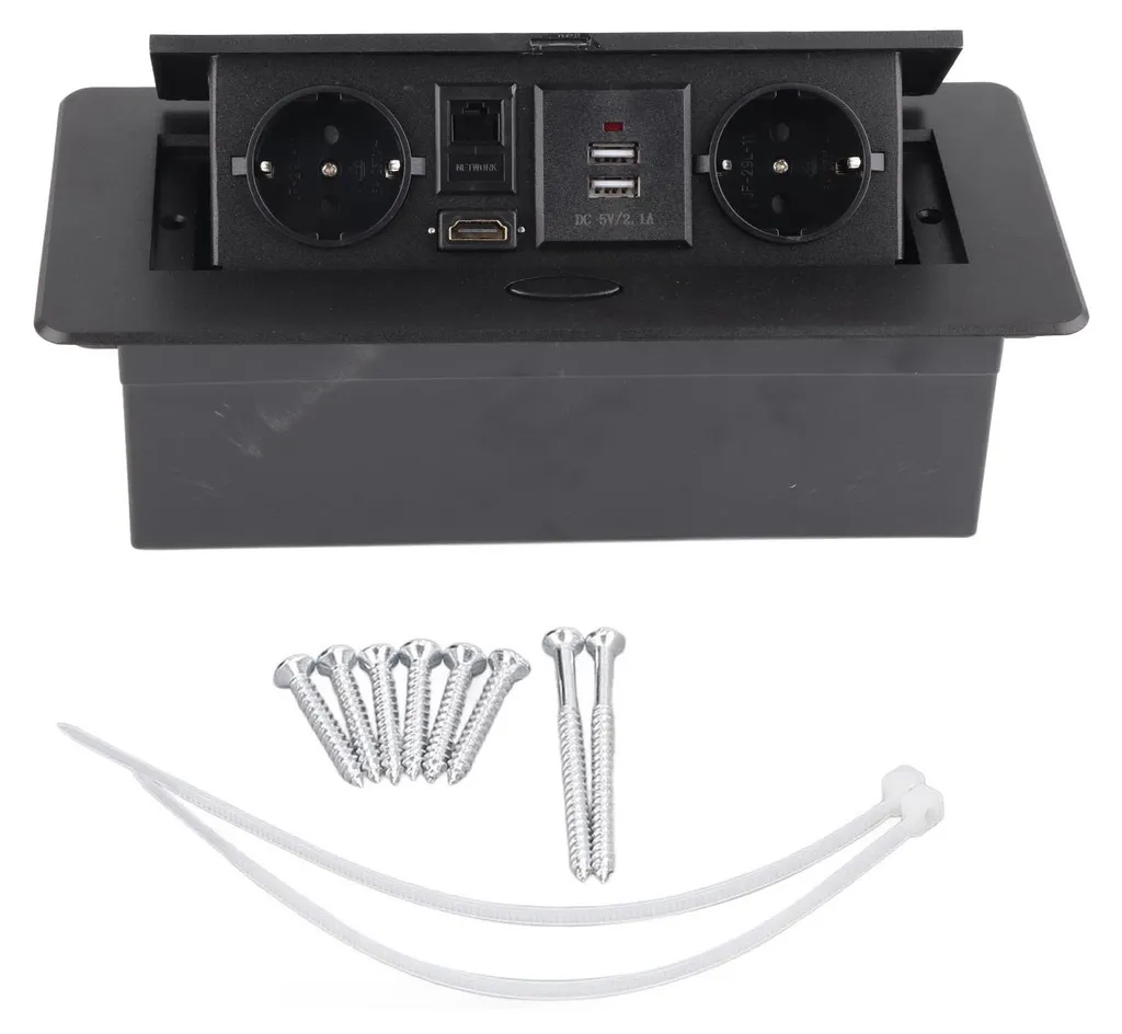 Prise de sol pour bureau et salon en aluminium avec réseau RJ45 et USB
