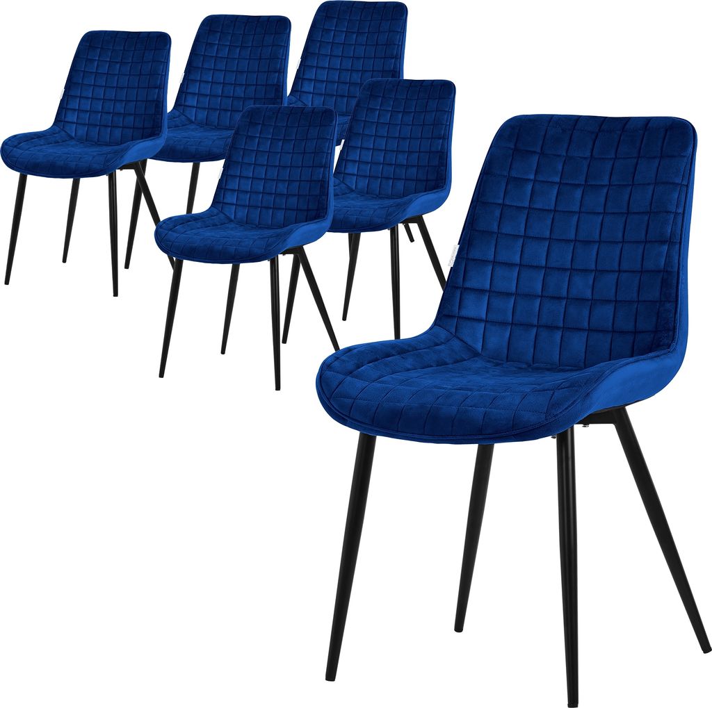 ML-Design Esszimmerstühle 6er Set, Dunkelblau, Sitzfläche aus Samt mit schwarzen Metallbeinen, Küchenstühle mit Rückenlehne