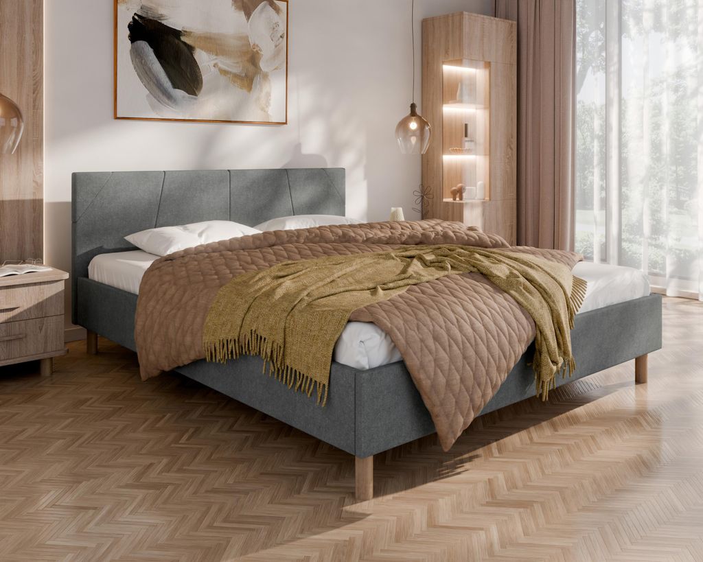 ALMORE Polsterbett – minimalistisches Design, Holzbett auf Füßen | ohne matratze