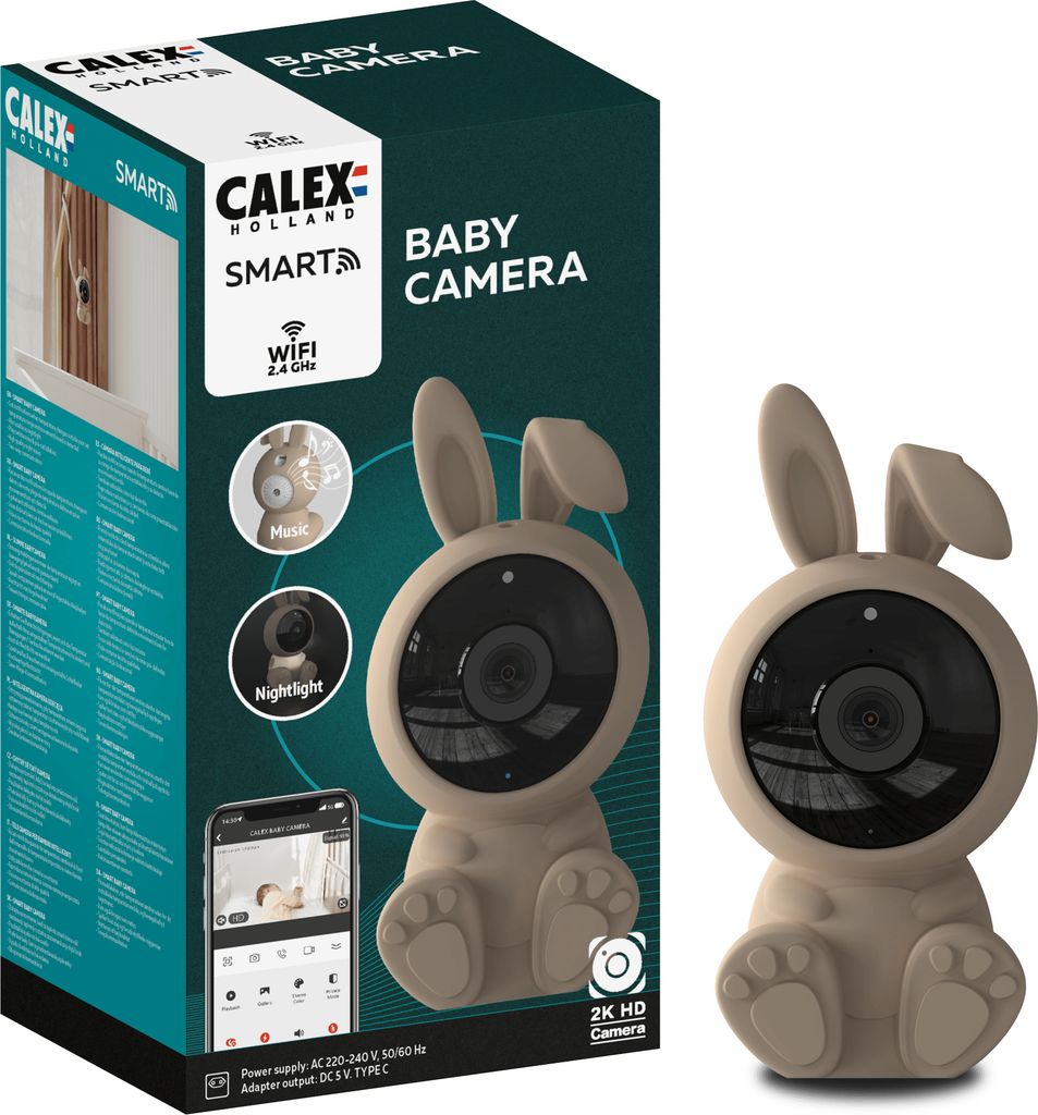 Calex Smart Security Sicherheitskamera Babyphone, WLAN, 2K, mit PIR, Nachtsicht, 2-Wege-Audio & App-Steuerung