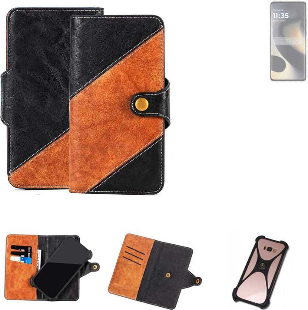 K-S-Trade Handyhülle Schutzhülle Bookstyle Case Wallet-Case kompatibel mit Motorola Edge 2024 Handy Cover Bumper Klapphülle schwarz hellbraun 1x