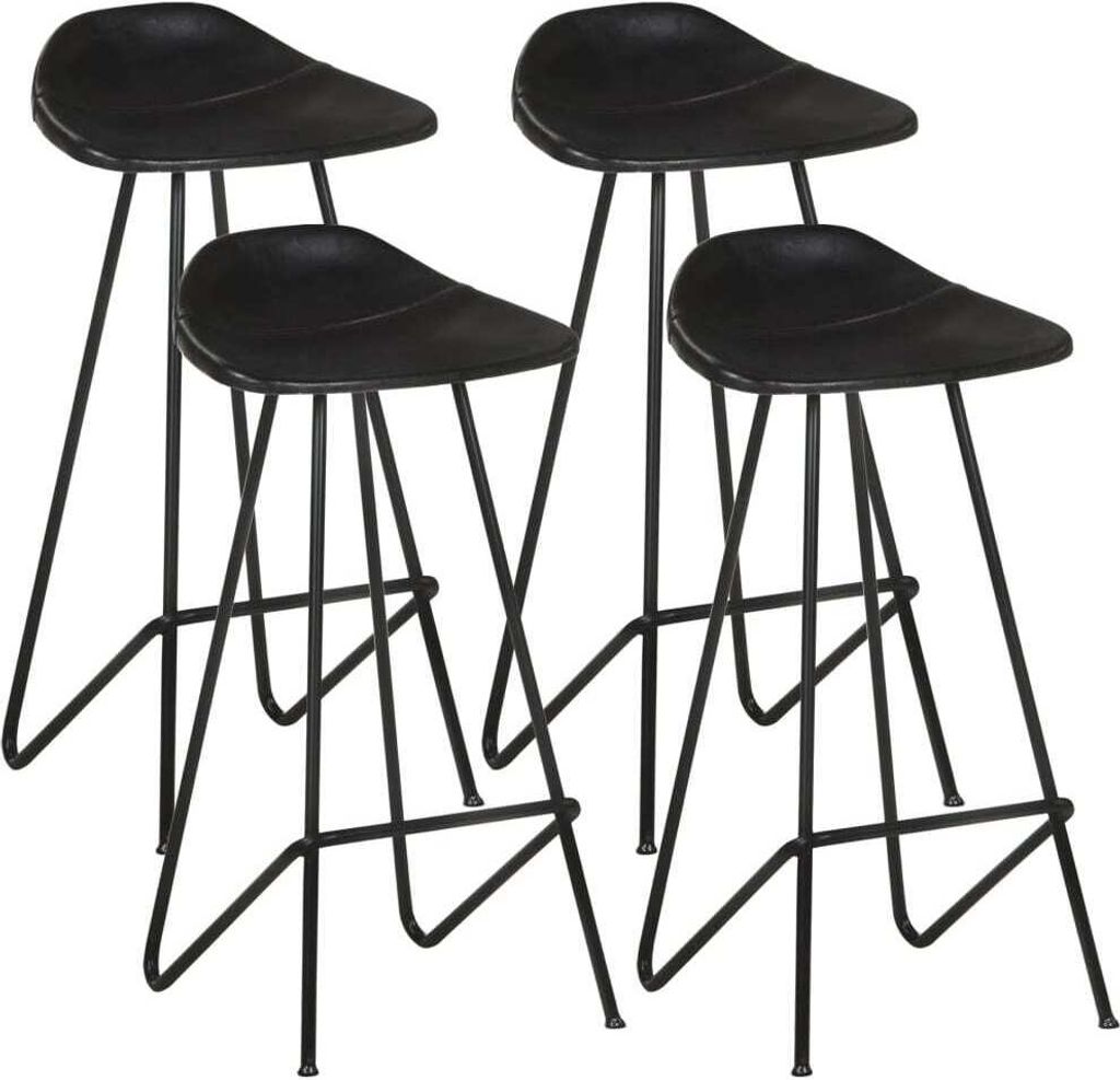 Barhocker 4 Stk. Schwarz Echtleder