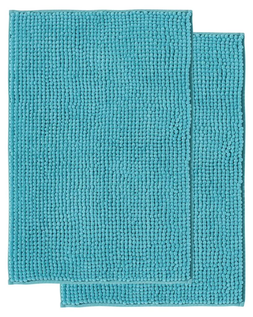 Lot 2 Tapis Bain Chenille Turquoise : Sécurité et Absorption (50x80)