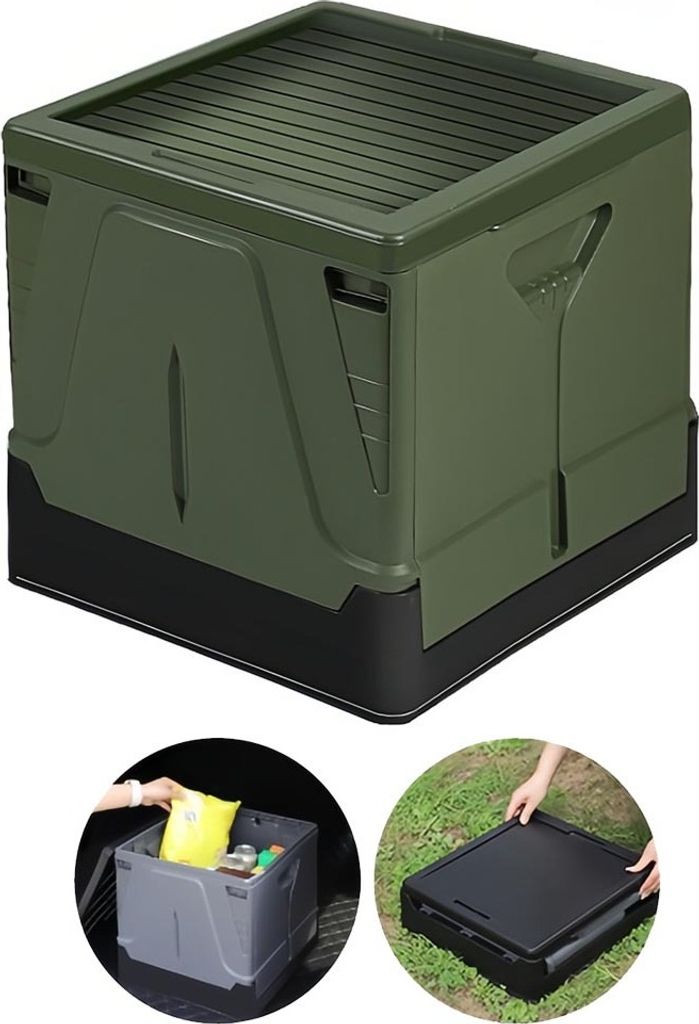 45L Faltbare Aufbewahrungsbox Mit Deckel, Stapelbarer Zusammenklappbarer Mülleimer Mit Abdeckung (Grün)