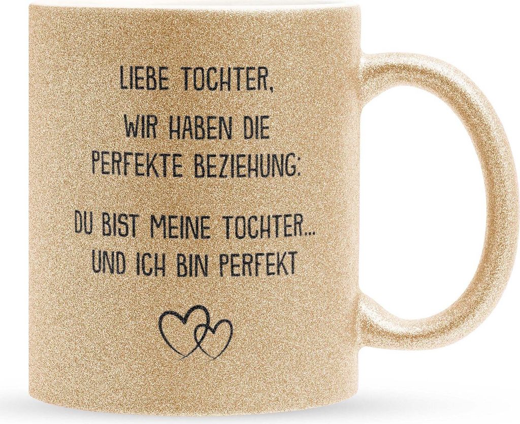 22Feels Glitzertasse Gold Tochter Geschenk Geburtstag 18 Jahre Kinder Mädchen Abi Uni Abschluss Bachelor Master Weihnachten Haferl Konfirmation Fi...