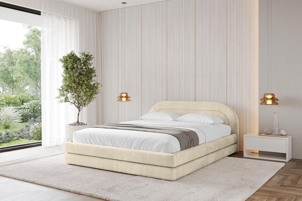 ALTDECOR Polsterbett mit Bettkasten - LERIS-v1 140x200 Beige- Bett mit Kopfteil, Boxbett ohne Matratze, Doppelbett mit Stauraum