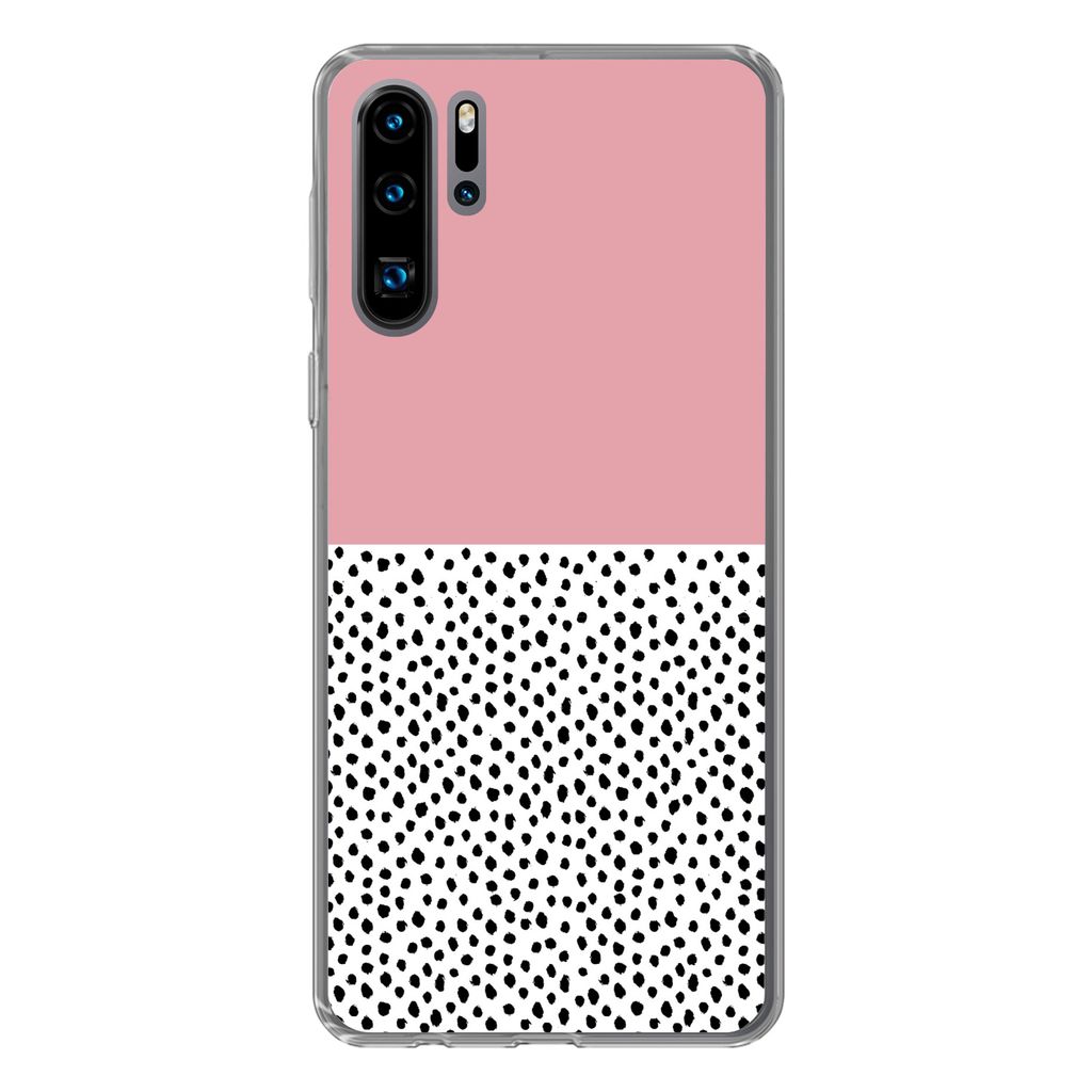 MuchoWow Handyhülle Schutzhülle Hülle für Huawei P30 Pro Polka dots - Schwarz - Rosa Silikon Softcase Handy Hülle - Schutzdeckel