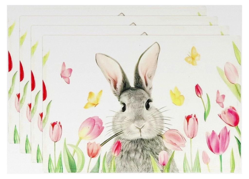 Hase Tulpen Platzsets Set 4 Stück, Tischset für Ostern, Frühling Sommer Küche Tischdekoration, Oster Tischdeko, Innenbereich Urlaub Party Deko ...