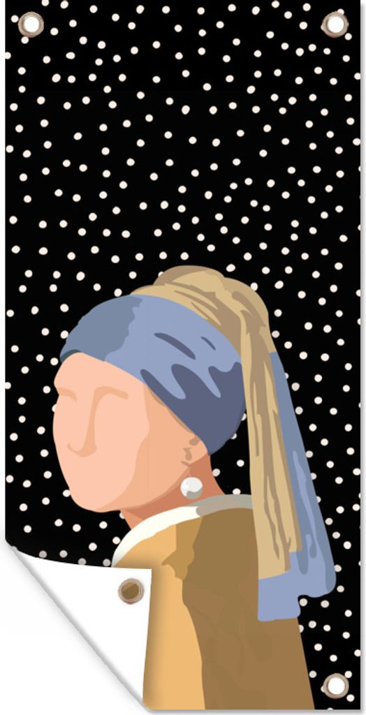 MuchoWow 40x80 cm Outdoor-Poster Gartendeko Sichtschutz Garten Poster für den Garten Alte Meister - Mädchen mit Perlenohrring - Tupfen - Schwarz