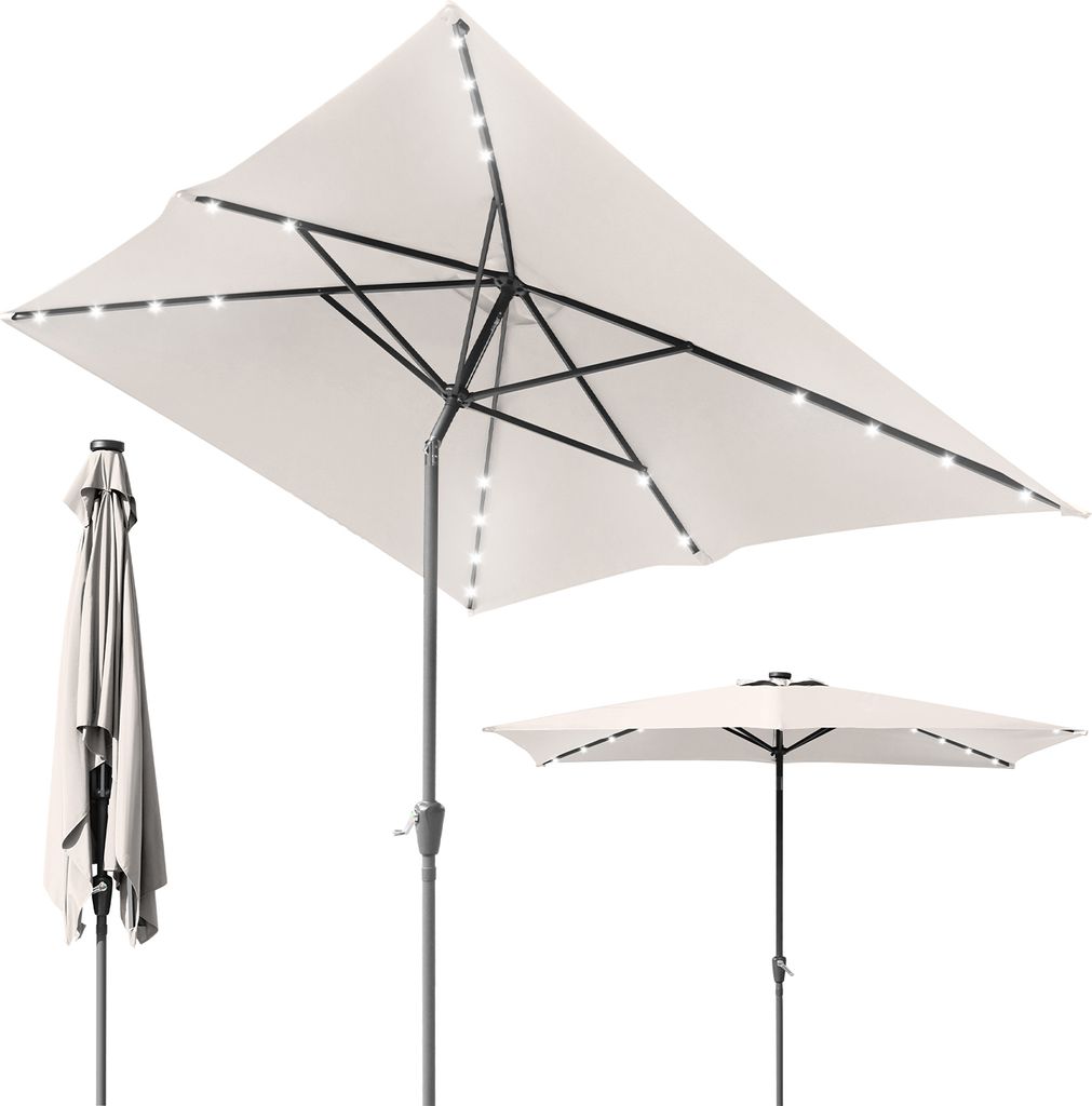 Hengda Sonnenschirm Ø300x200cm mit LED, UV-Schutz, Kurbel - Beige, Ampelschirm beidseitig um 30° knickbar Rechteckig Balkonschirm